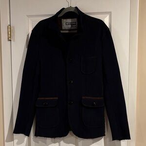 RNT23 Jeans London Men’s Navy Blazer with Buttoned Pockets & Suede Elbow Pads XL